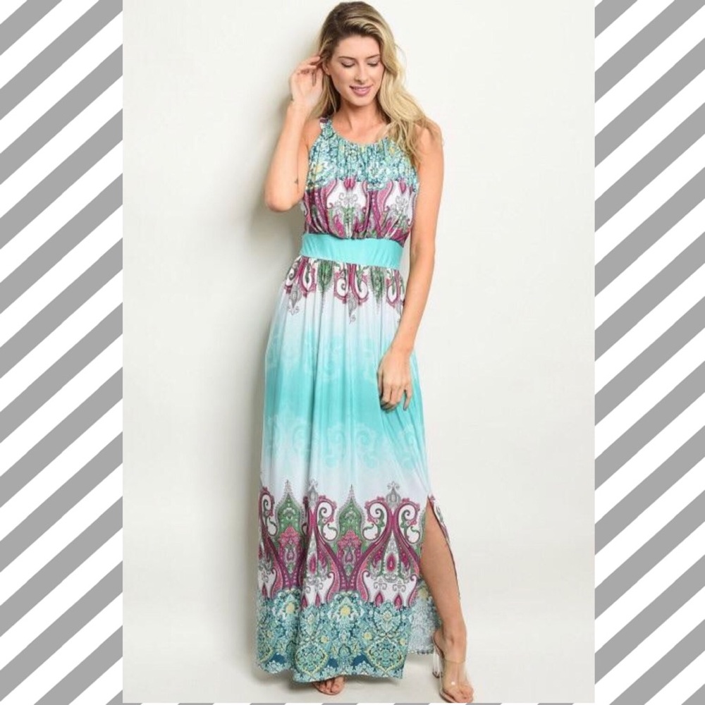 Teal Paisley Maxi Dress